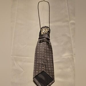 Venetto Gray Patterned "Inverted Accessorized" Silk Tie With Chain ONLY
